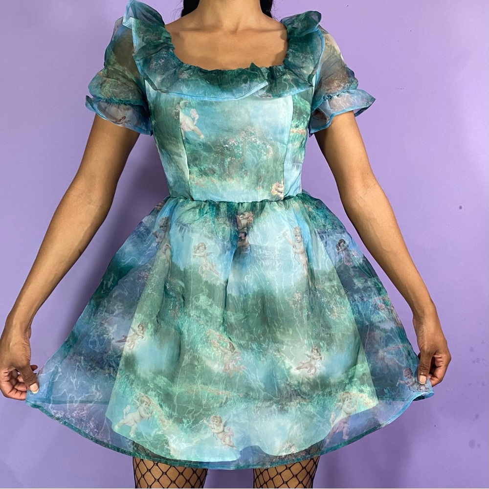 Angel Print Rococo Ruffle Dress